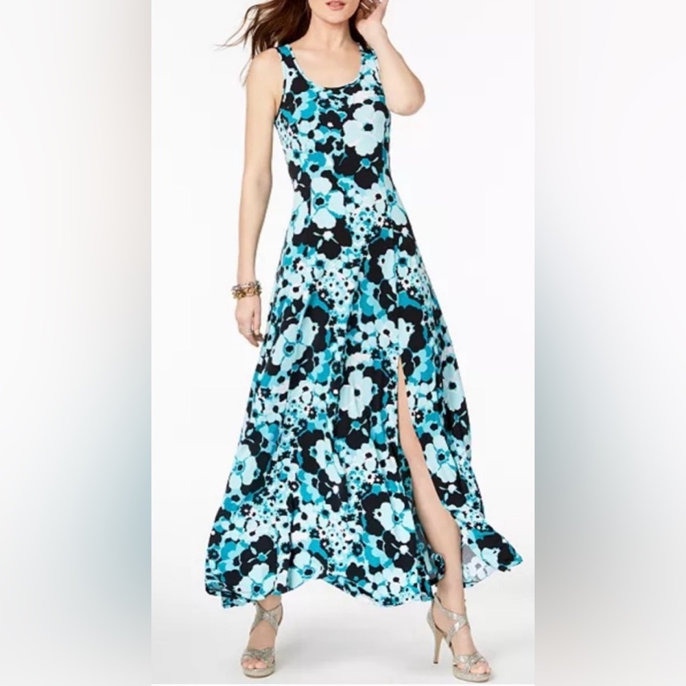 Michael Kors Aqua and Black Patterned Maxi Dress  NWOT
